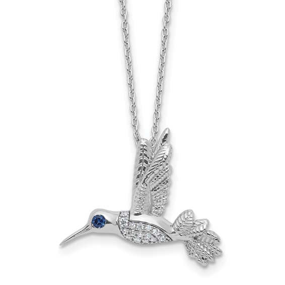 White Ice Sterling Silver Rhodium-plated Diamond and Sapphire Humming Bird 18 inch Necklace plus 2 inch Extender