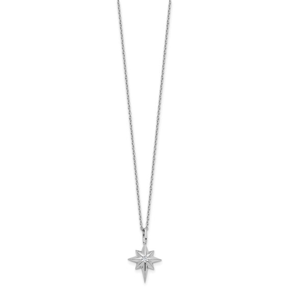 White Ice Sterling Silver Rhodium-plated Star with a Diamond 18inch Necklace plus 2 inch Extender