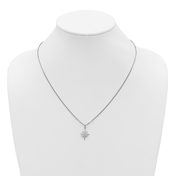 White Ice Sterling Silver Rhodium-plated Star with a Diamond 18inch Necklace plus 2 inch Extender
