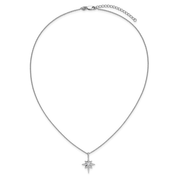 White Ice Sterling Silver Rhodium-plated Star with a Diamond 18inch Necklace plus 2 inch Extender