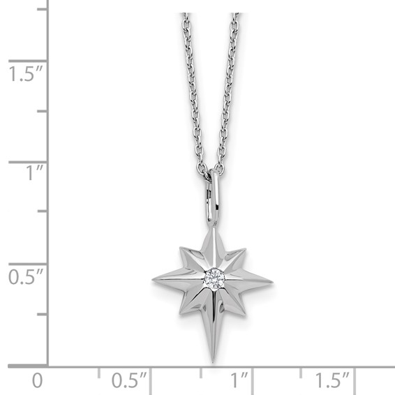 White Ice Sterling Silver Rhodium-plated Star with a Diamond 18inch Necklace plus 2 inch Extender