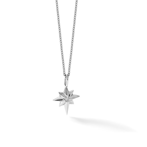 White Ice Sterling Silver Rhodium-plated Star with a Diamond 18inch Necklace plus 2 inch Extender