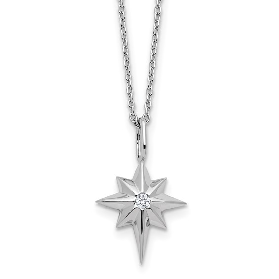 White Ice Sterling Silver Rhodium-plated Star with a Diamond 18inch Necklace plus 2 inch Extender