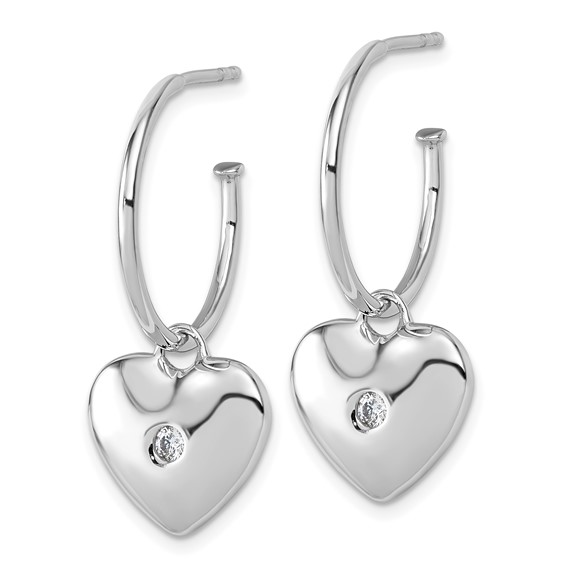 White Ice Sterling Silver Rhodium-plated Diamond Heart C-Hoop Earrings