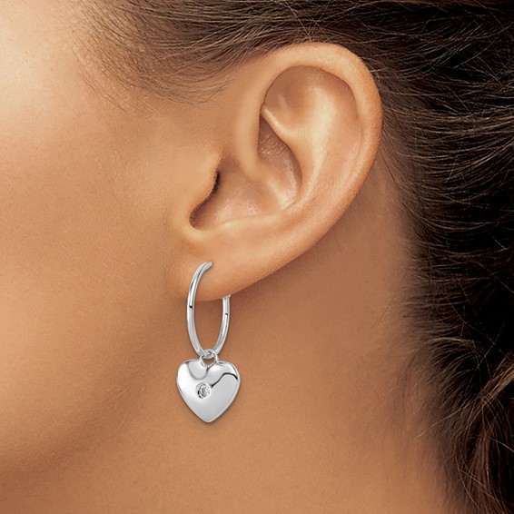White Ice Sterling Silver Rhodium-plated Diamond Heart C-Hoop Earrings
