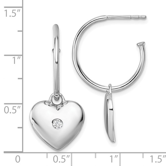 White Ice Sterling Silver Rhodium-plated Diamond Heart C-Hoop Earrings