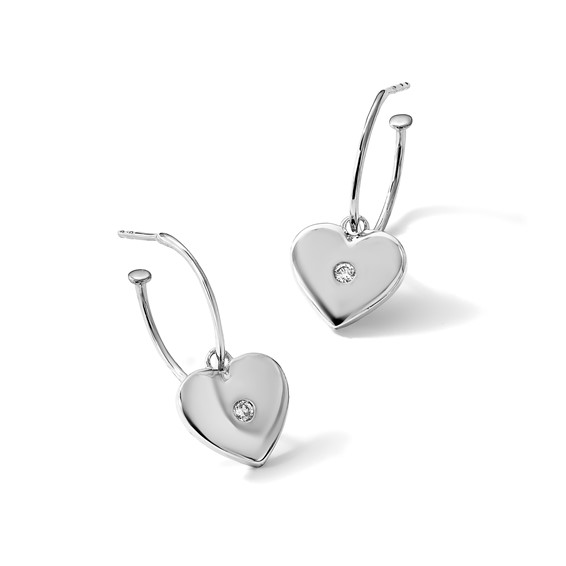 White Ice Sterling Silver Rhodium-plated Diamond Heart C-Hoop Earrings