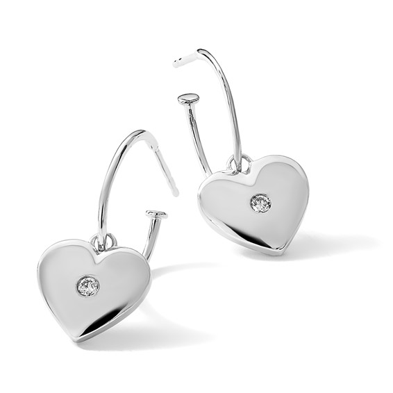White Ice Sterling Silver Rhodium-plated Diamond Heart C-Hoop Earrings