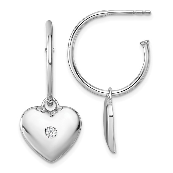 White Ice Sterling Silver Rhodium-plated Diamond Heart C-Hoop Earrings