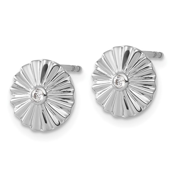 White Ice Sterling Silver Rhodium-plated Fanned Circle with Diamond Post Earrings