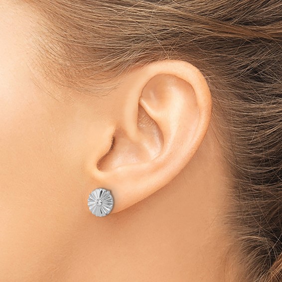 White Ice Sterling Silver Rhodium-plated Fanned Circle with Diamond Post Earrings