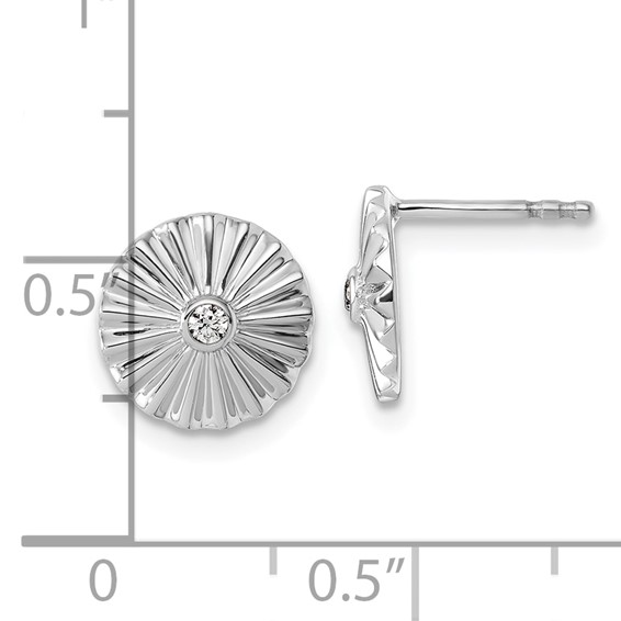 White Ice Sterling Silver Rhodium-plated Fanned Circle with Diamond Post Earrings