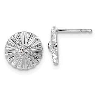 White Ice Sterling Silver Rhodium-plated Fanned Circle with Diamond Post Earrings
