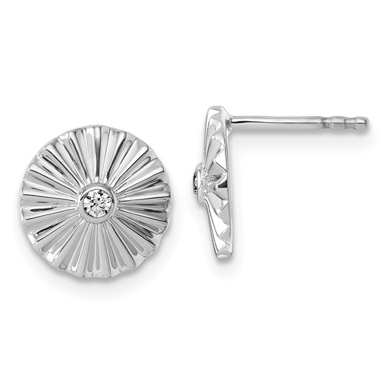 White Ice Sterling Silver Rhodium-plated Fanned Circle with Diamond Post Earrings