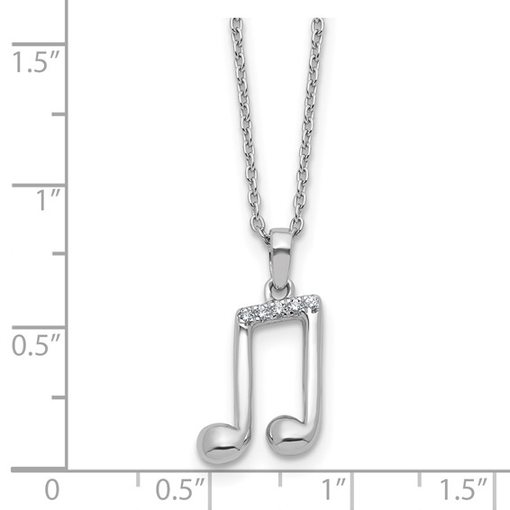 White Ice Sterling Silver Rhodium-plated Diamond Music Note 18 inch Necklace plus 2 inch Extender
