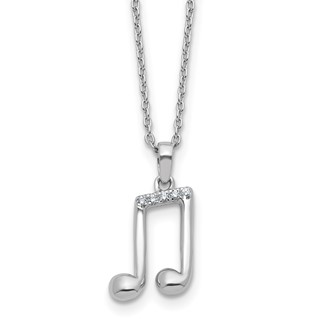White Ice Sterling Silver Rhodium-plated Diamond Music Note 18 inch Necklace plus 2 inch Extender
