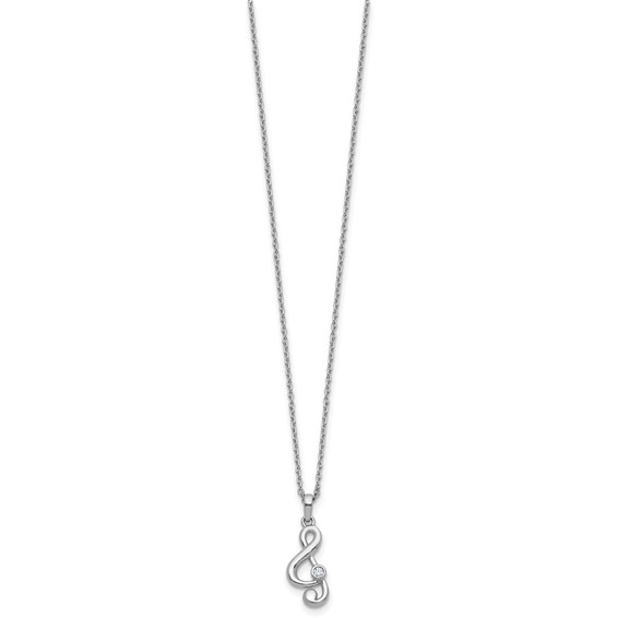 White Ice Sterling Silver Rhodium-plated Diamond Music Note 18 inch Necklace plus 2 inch Extender