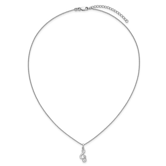 White Ice Sterling Silver Rhodium-plated Diamond Music Note 18 inch Necklace plus 2 inch Extender