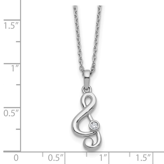White Ice Sterling Silver Rhodium-plated Diamond Music Note 18 inch Necklace plus 2 inch Extender