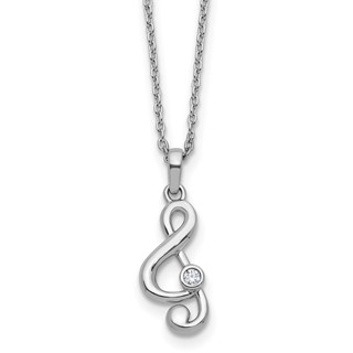 White Ice Sterling Silver Rhodium-plated Diamond Music Note 18 inch Necklace plus 2 inch Extender