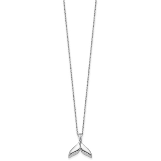 White Ice Sterling Silver Rhodium-plated Diamond Whale Tail 18 inch Necklace plus 2 inch Extender