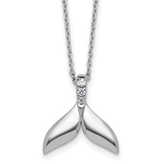 White Ice Sterling Silver Rhodium-plated Diamond Whale Tail 18 inch Necklace plus 2 inch Extender