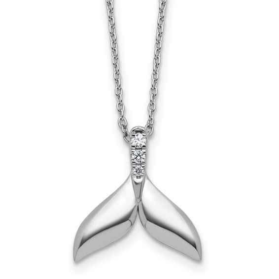 White Ice Sterling Silver Rhodium-plated Diamond Whale Tail 18 inch Necklace plus 2 inch Extender