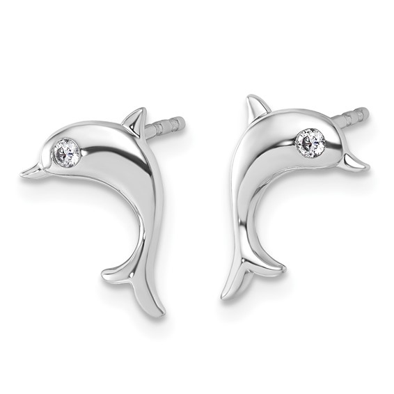White Ice Sterling Silver Rhodium-plated Diamond Dolphin Post Earrings