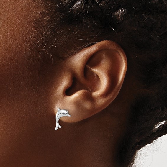 White Ice Sterling Silver Rhodium-plated Diamond Dolphin Post Earrings