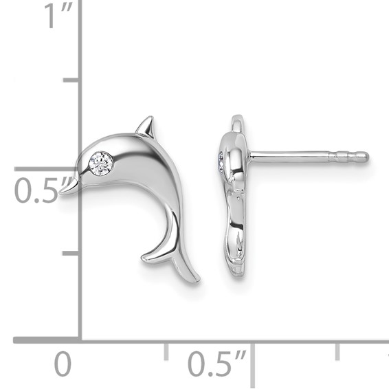 White Ice Sterling Silver Rhodium-plated Diamond Dolphin Post Earrings