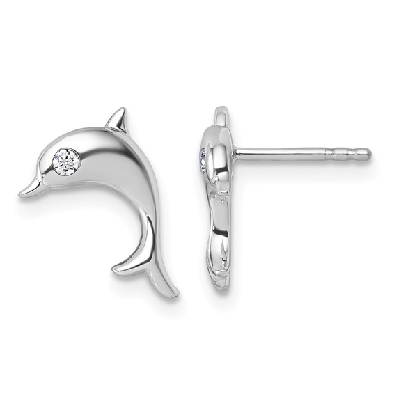 White Ice Sterling Silver Rhodium-plated Diamond Dolphin Post Earrings