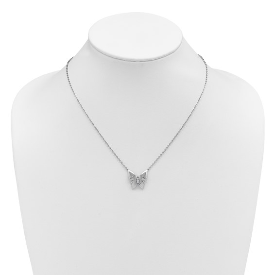 White Ice Sterling Silver Rhodium-plated Diamond Butterfly 18 inch Necklace plus 2 inch Extender