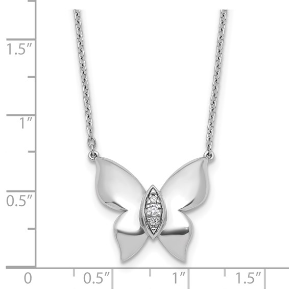 White Ice Sterling Silver Rhodium-plated Diamond Butterfly 18 inch Necklace plus 2 inch Extender