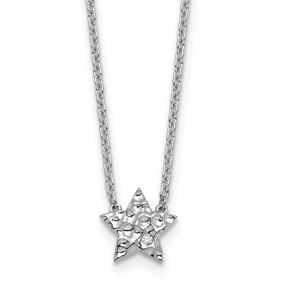 White Ice Sterling Silver Rhodium-plated 18 inch Diamond Star Necklace plus 2 inch Extender