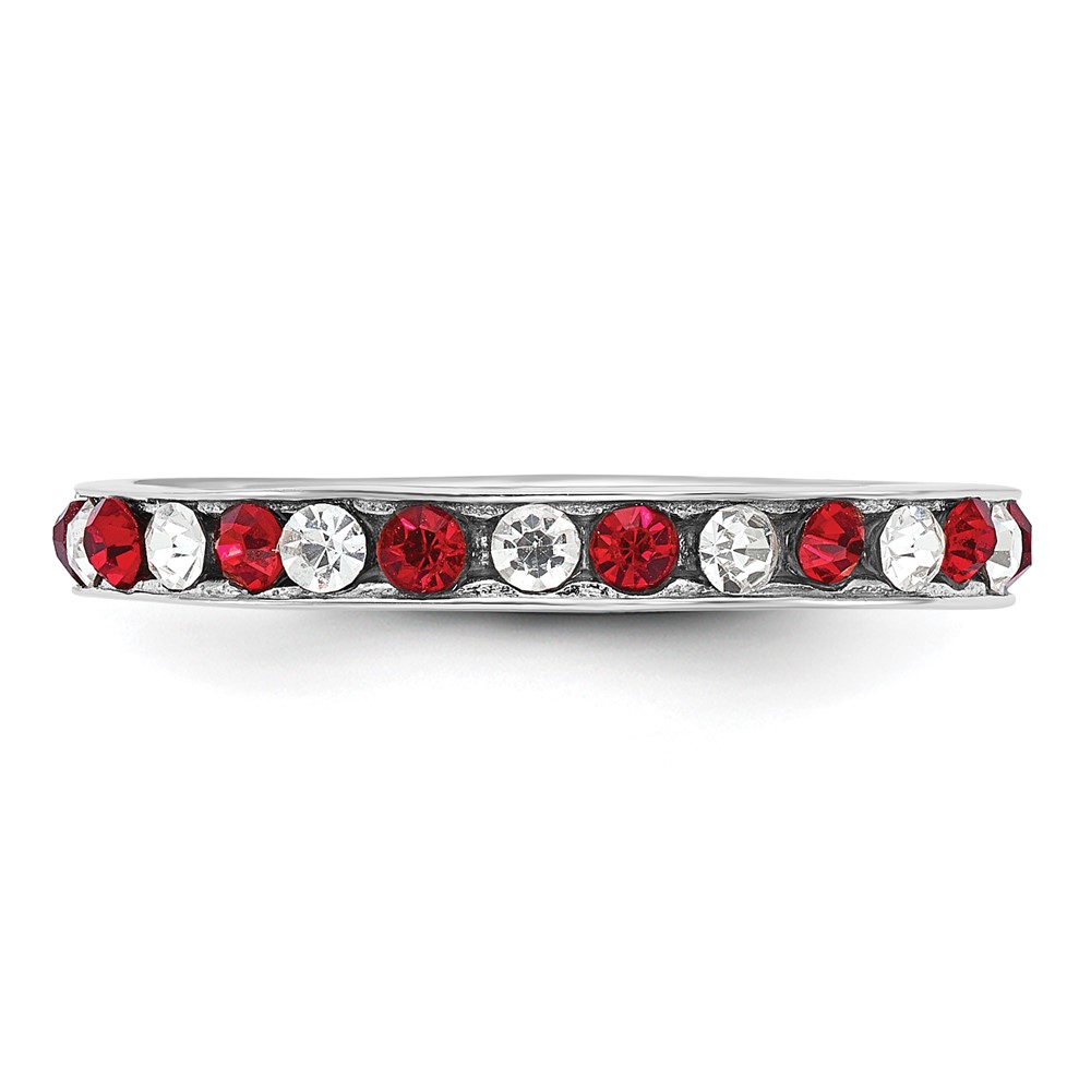 Sterling Silver Rhodium-plated Red and White Crystal Eternity Band Size 8 (QWAB10-8)