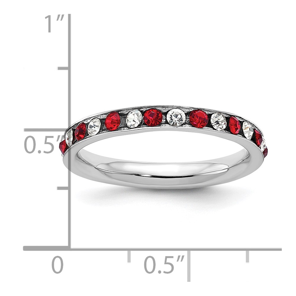 Sterling Silver Rhodium-plated Red and White Crystal Eternity Band Size 8 (QWAB10-8)
