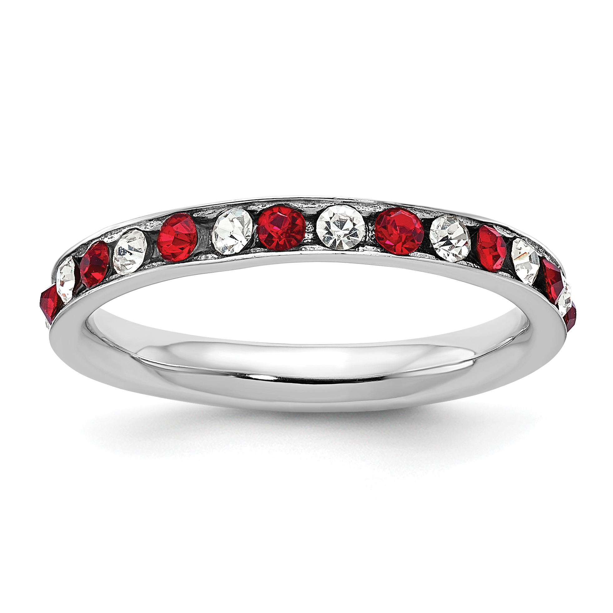 Sterling Silver Rhodium-plated Red and White Crystal Eternity Band Size 8 (QWAB10-8)