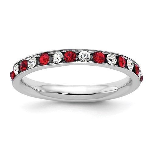 Sterling Silver Rhodium-plated Red and White Crystal Eternity Band, Size 8