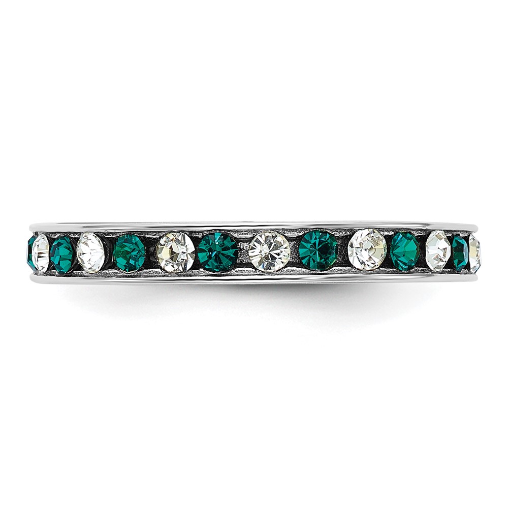 Sterling Silver Rhodium-plated Green and White Crystal Eternity Band Size 8 (QWAB11-8)