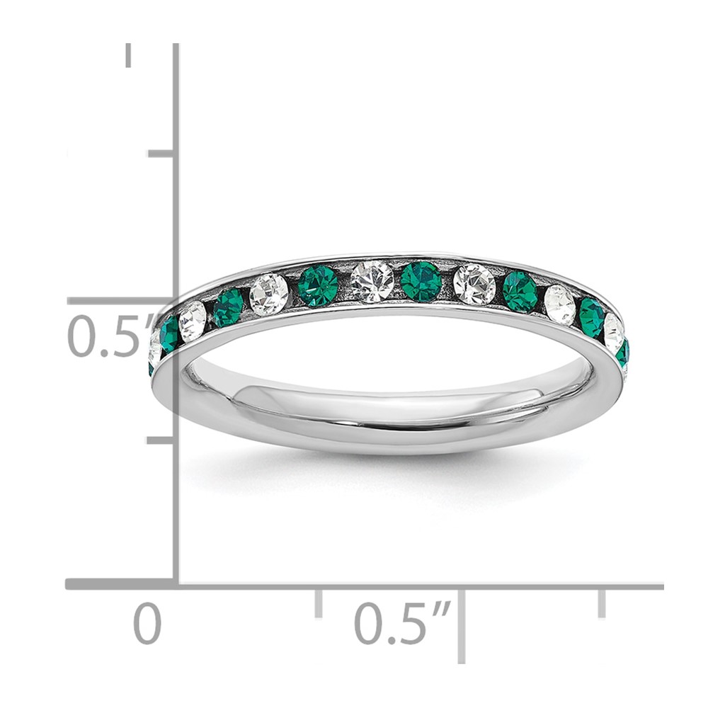Sterling Silver Rhodium-plated Green and White Crystal Eternity Band Size 8 (QWAB11-8)