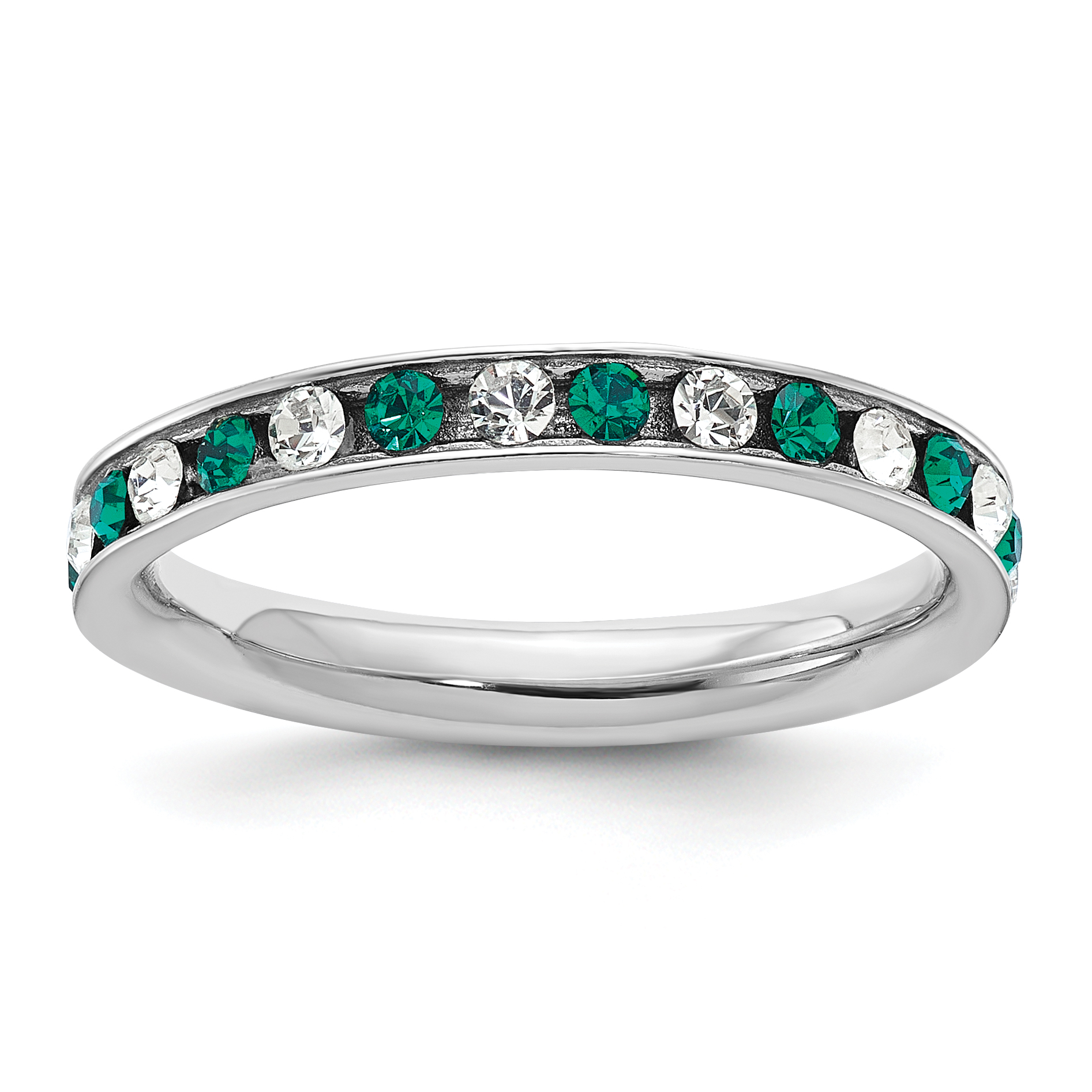 Sterling Silver Rhodium-plated Green and White Crystal Eternity Band Size 8 (QWAB11-8)
