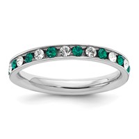 Sterling Silver Rhodium-plated Green and White Crystal Eternity Band view 1