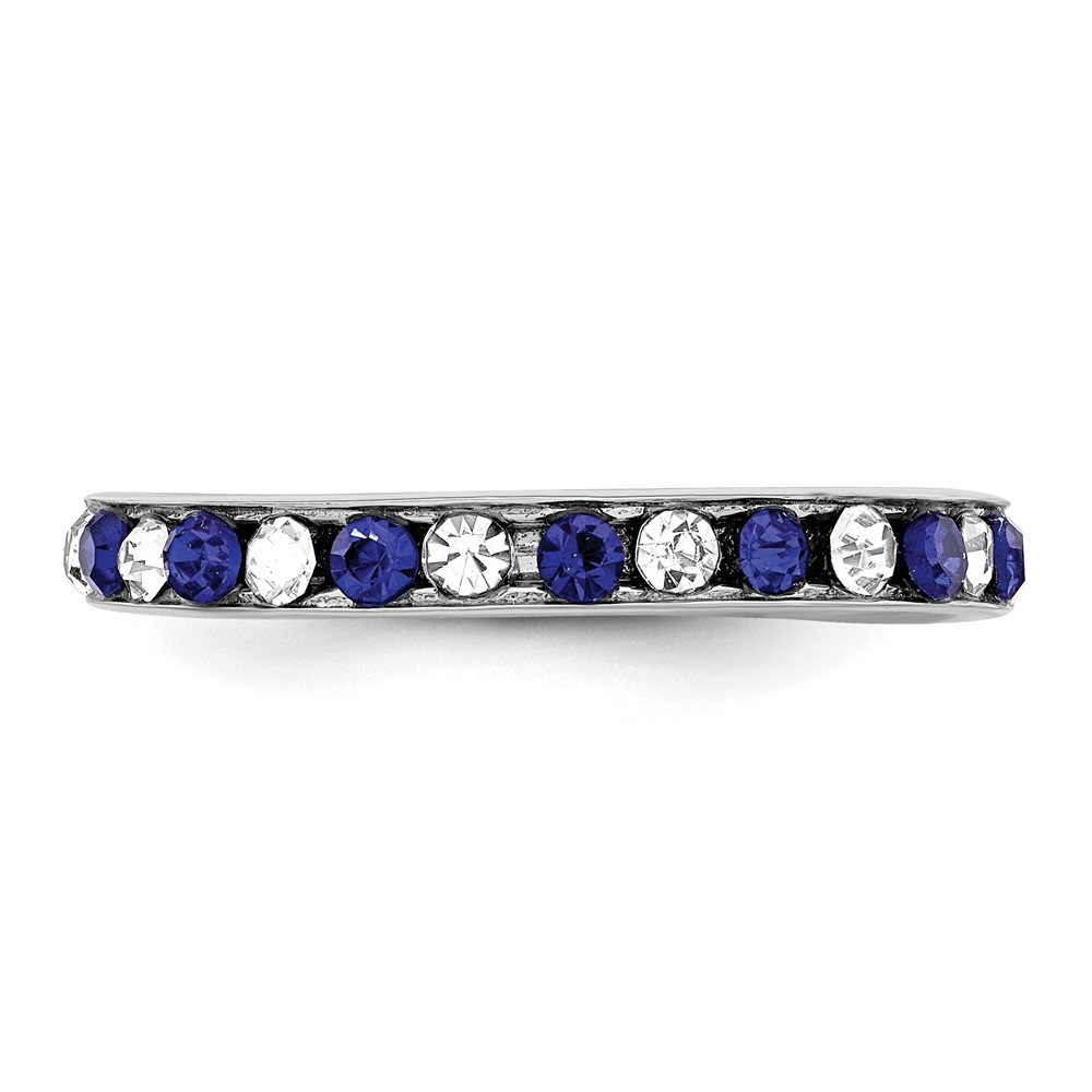 Sterling Silver Rhodium-plated Blue and White Crystal Eternity Band Size 7 (QWAB12-7)