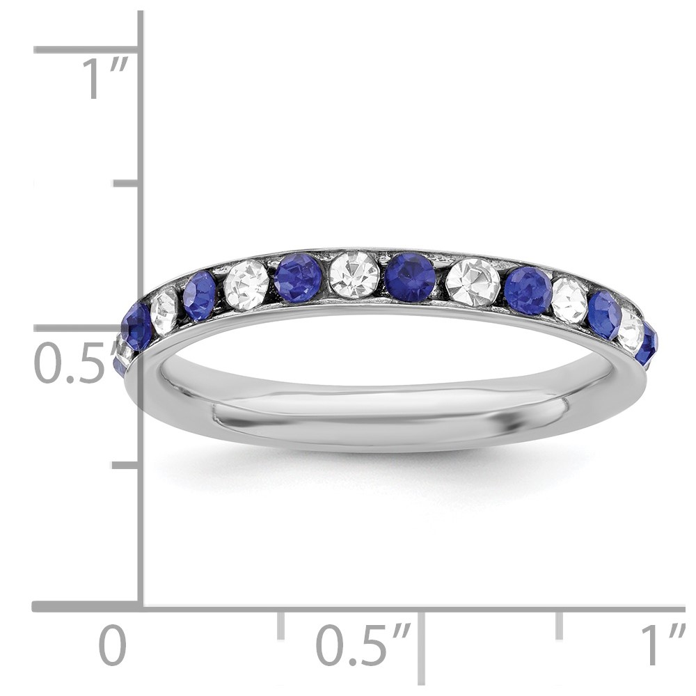 Sterling Silver Rhodium-plated Blue and White Crystal Eternity Band Size 7 (QWAB12-7)