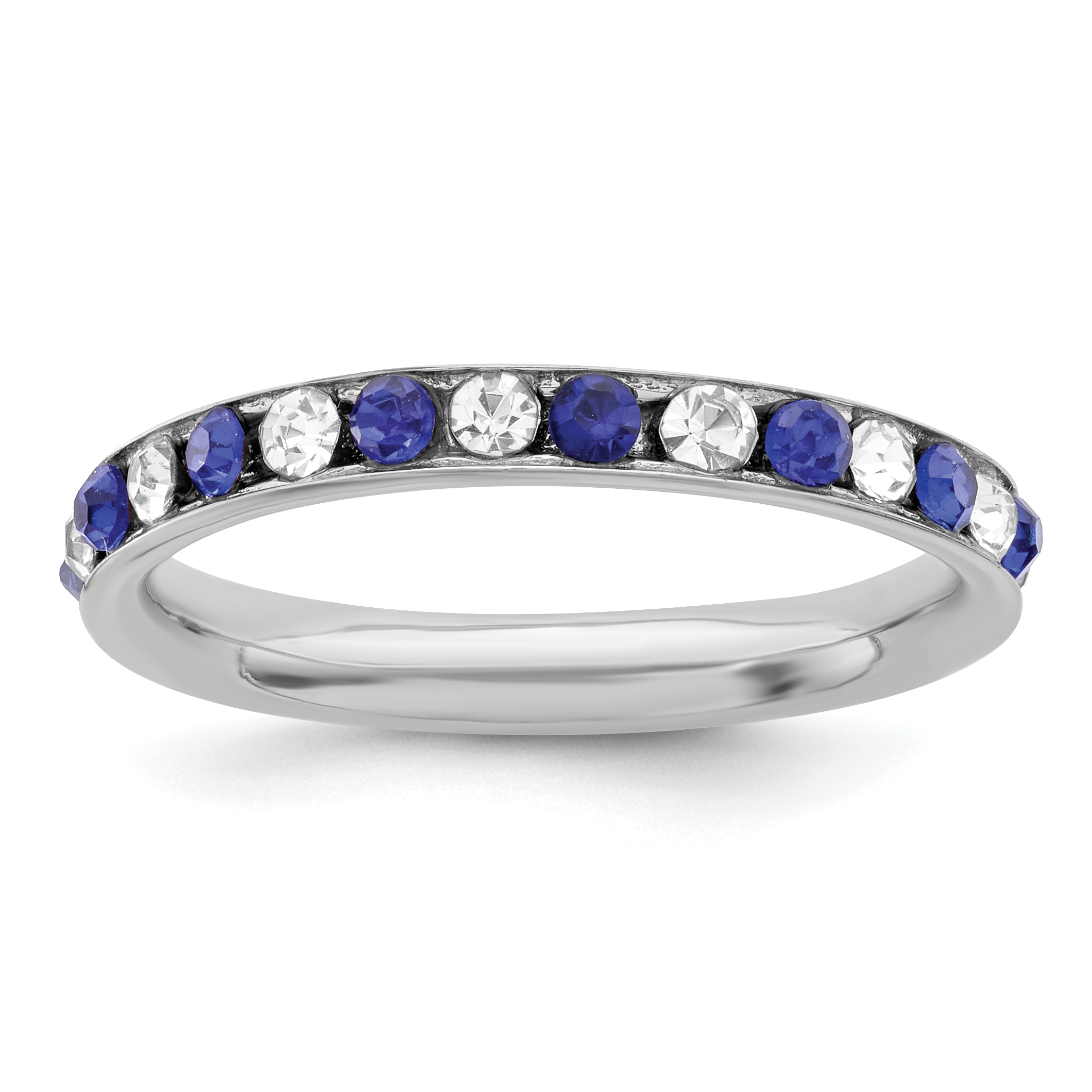 Sterling Silver Rhodium-plated Blue and White Crystal Eternity Band Size 7 (QWAB12-7)