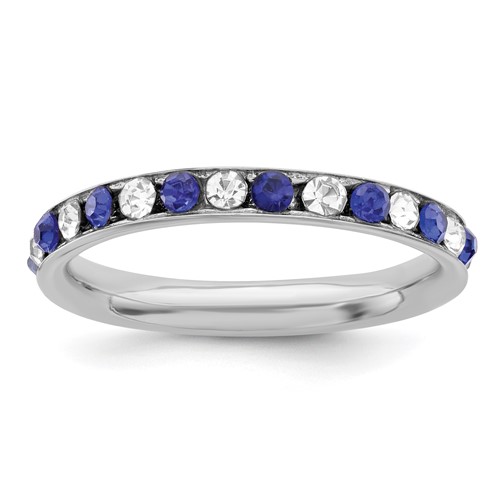Sterling Silver Rhodium-plated Blue and White Crystal Eternity Band