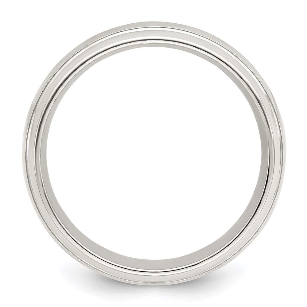 Sterling Silver 6mm Polished Domed with Grooved Beveled Edge Fancy Band Size 8 (QWB105-8)