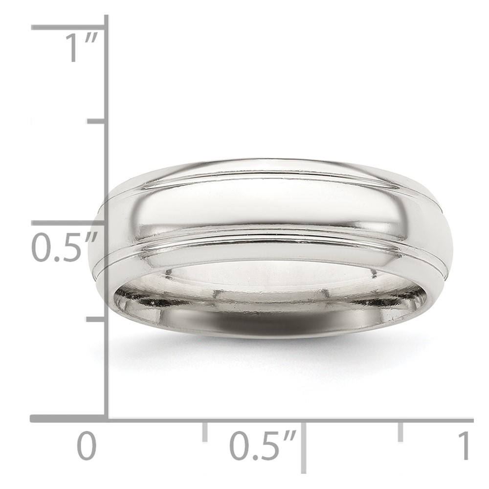 Sterling Silver 6mm Polished Domed with Grooved Beveled Edge Fancy Band Size 8 (QWB105-8)
