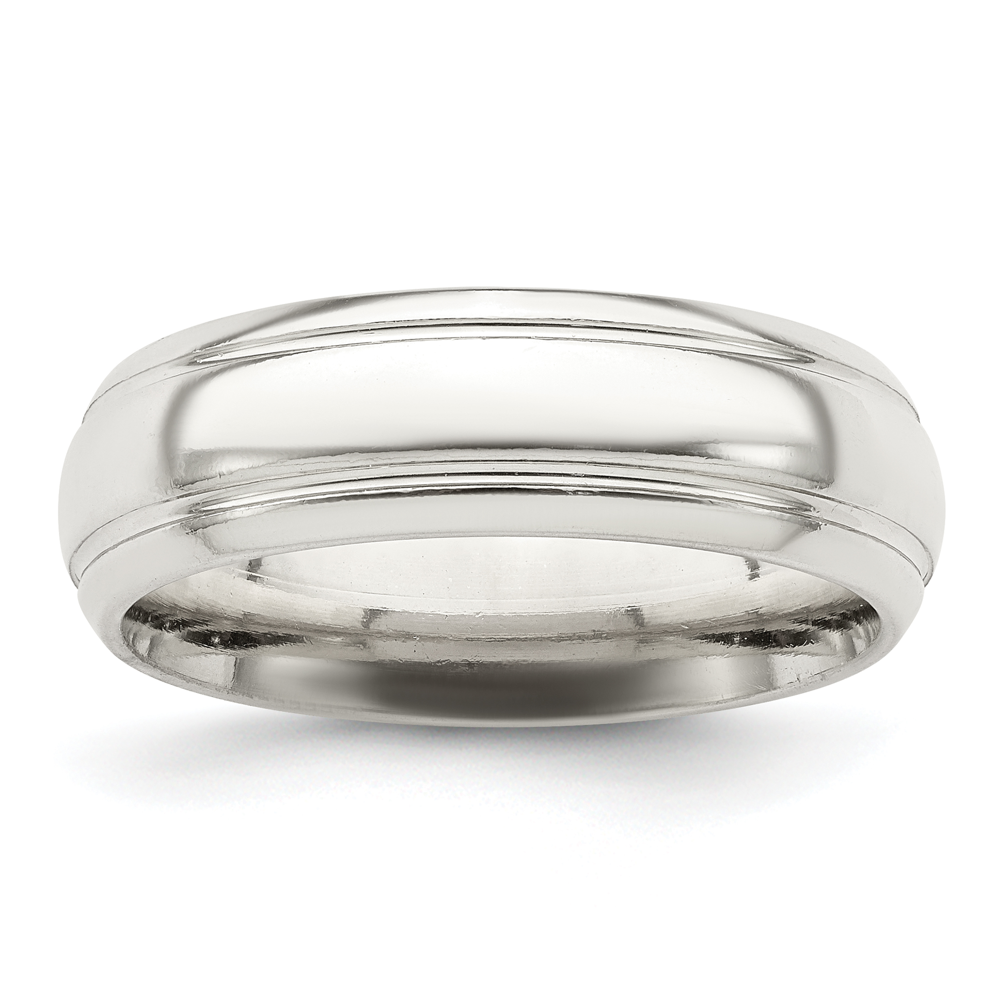 Sterling Silver 6mm Polished Domed with Grooved Beveled Edge Fancy Band Size 8 (QWB105-8)