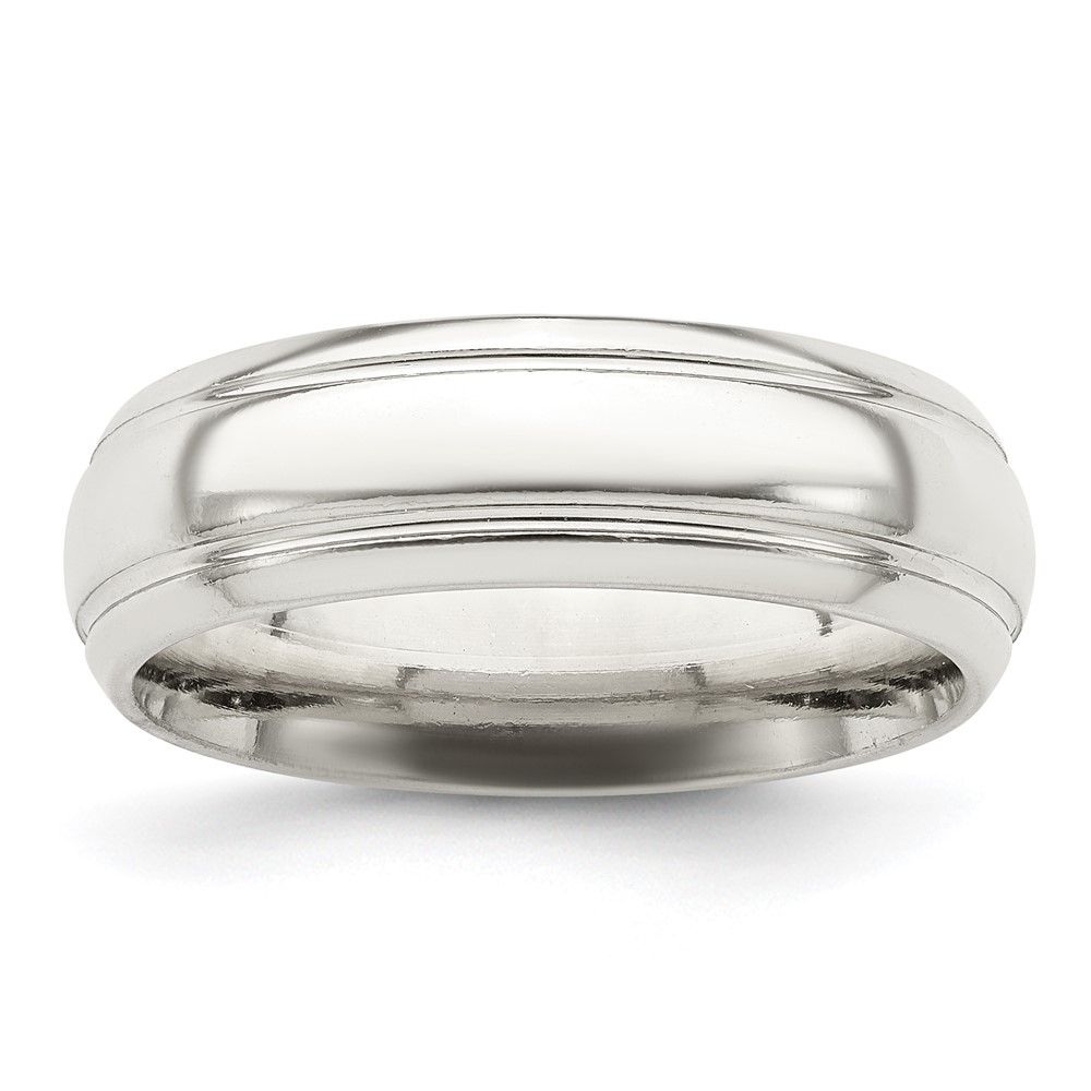 Sterling Silver 6mm Polished Domed with Grooved Beveled Edge Fancy Band Size 8 (QWB105-8)